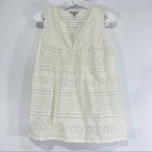 NEW Lucky Brand Cream White Eyelet V-Neck Sleeveless Blouse Top